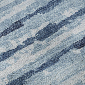 HomeRoots 9' X 12' Striped Blue and Ivory Washable Area Rug with UV Protection for High-Traffic Spaces 644046