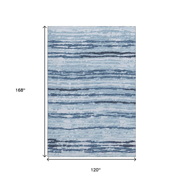 HomeRoots 10' X 14' Blue and Ivory Striped Area Rug - Washable, Stain Resistant, UV Protected for High Traffic Spaces 644047