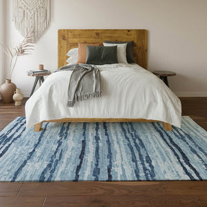 HomeRoots 10' X 14' Blue and Ivory Striped Area Rug - Washable, Stain Resistant, UV Protected for High Traffic Spaces 644047