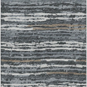 HomeRoots 5' Graphite and Ivory Striped Washable Area Rug with UV Protection for Modern Homes and Families 644049