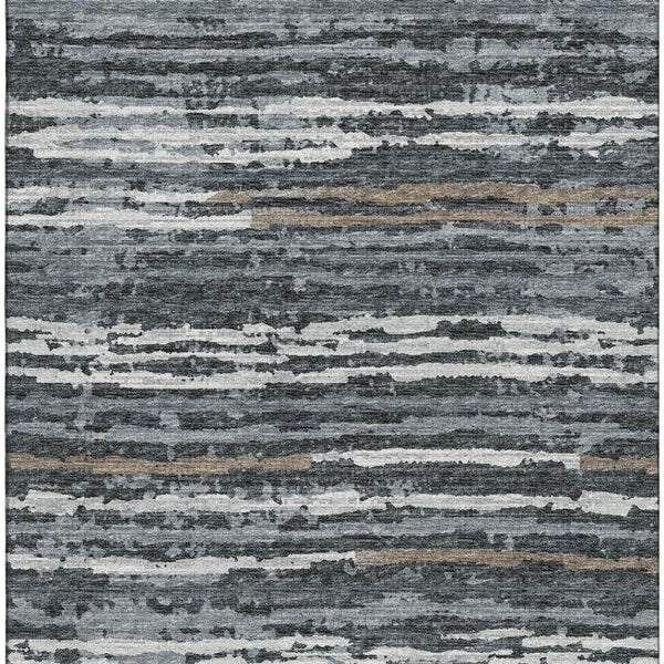 HomeRoots 5' Graphite and Ivory Striped Washable Area Rug with UV Protection for Modern Homes and Families 644049