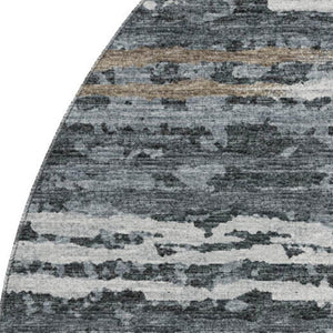 HomeRoots 8' Graphite and Ivory Striped Round Rug - Durable, Washable, UV-Protected for Stylish Living Spaces 644050