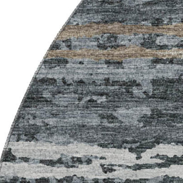 HomeRoots 8' Graphite and Ivory Striped Round Rug - Durable, Washable, UV-Protected for Stylish Living Spaces 644050