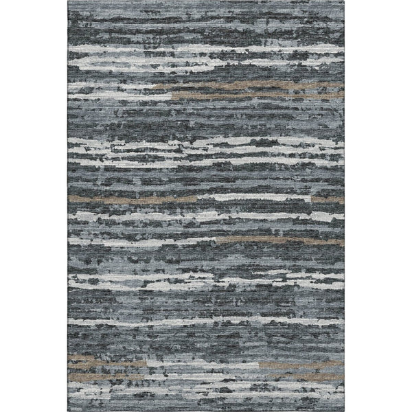 HomeRoots 8' X 10' Stylish Graphite and Ivory Striped Washable Area Rug with UV Protection for Modern Homes 644051