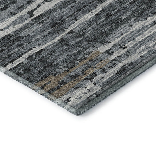 HomeRoots 8' X 10' Stylish Graphite and Ivory Striped Washable Area Rug with UV Protection for Modern Homes 644051