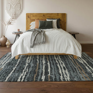 HomeRoots 8' X 10' Stylish Graphite and Ivory Striped Washable Area Rug with UV Protection for Modern Homes 644051