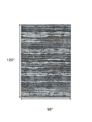 HomeRoots 8' X 10' Stylish Graphite and Ivory Striped Washable Area Rug with UV Protection for Modern Homes 644051