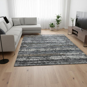 HomeRoots 8' X 10' Stylish Graphite and Ivory Striped Washable Area Rug with UV Protection for Modern Homes 644051
