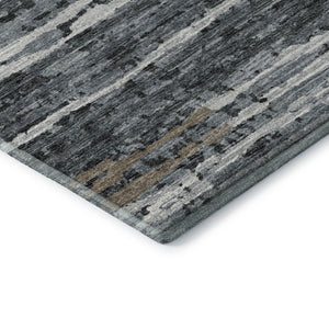 HomeRoots 9' X 12' Striped Graphite and Ivory Area Rug – Durable, Washable, UV-Protected for Busy Homes 644052