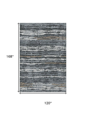 HomeRoots 10' X 14' Graphite & Ivory Striped Washable Area Rug – Durable, UV-Protected & Kid-Friendly Design! 644053