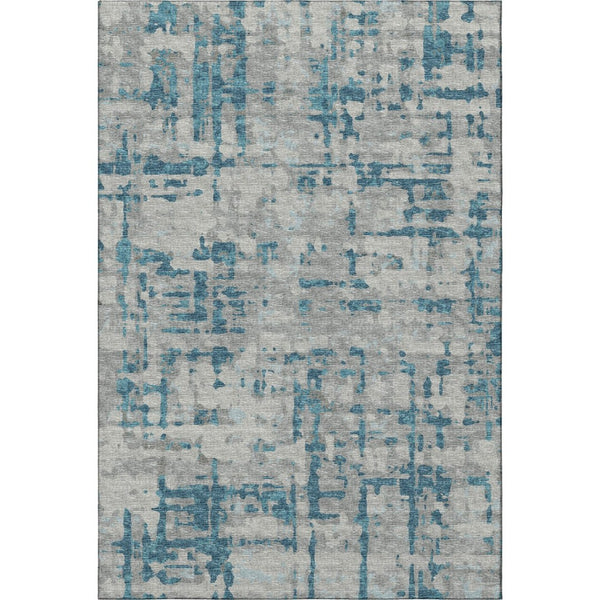 HomeRoots 5' X 8' Persian Blue and Gray Abstract Area Rug - Stylish, Washable, UV-Protected for Homes with Kids! 644055