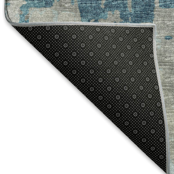 HomeRoots 8' Persian Blue and Gray Abstract Round Rug - Durable, Washable, UV Protected for Indoor & Outdoor Use 644056