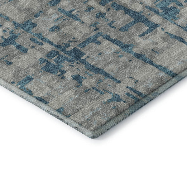 HomeRoots 8' Persian Blue and Gray Abstract Round Rug - Durable, Washable, UV Protected for Indoor & Outdoor Use 644056