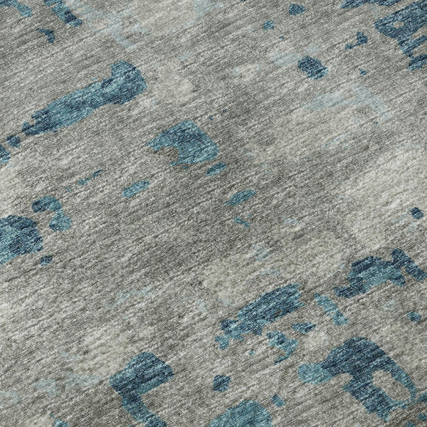 HomeRoots 8' Persian Blue and Gray Abstract Round Rug - Durable, Washable, UV Protected for Indoor & Outdoor Use 644056