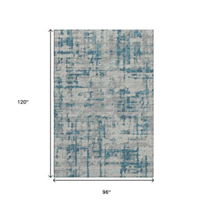 HomeRoots 8' X 10' Persian Blue and Gray Abstract Area Rug - Durable, Washable, UV-Protected for High Traffic Spaces 644057