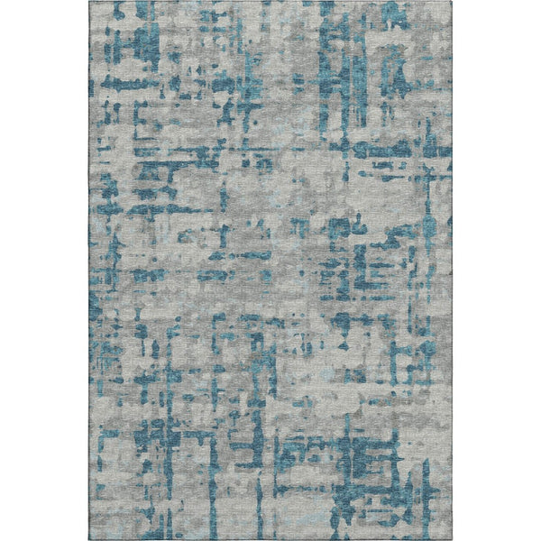HomeRoots 8' X 10' Persian Blue and Gray Abstract Area Rug - Durable, Washable, UV-Protected for High Traffic Spaces 644057