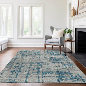 HomeRoots 8' X 10' Persian Blue and Gray Abstract Area Rug - Durable, Washable, UV-Protected for High Traffic Spaces 644057