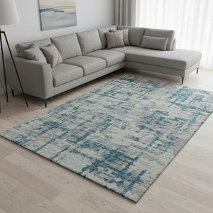 HomeRoots 8' X 10' Persian Blue and Gray Abstract Area Rug - Durable, Washable, UV-Protected for High Traffic Spaces 644057