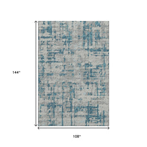 HomeRoots 9' X 12' Persian Blue & Gray Abstract Area Rug - Washable, UV-Resistant for Modern Living Spaces 644058