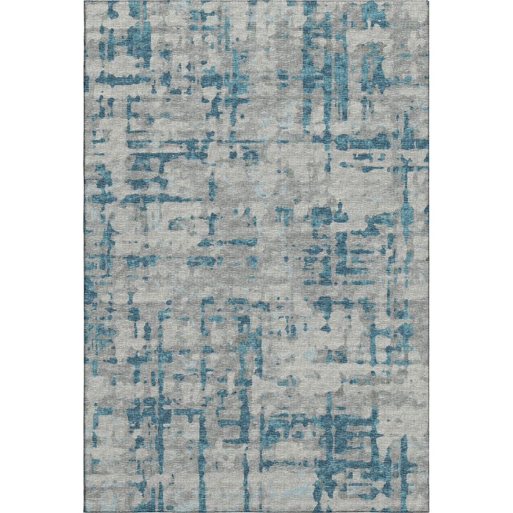HomeRoots 10' X 14' Persian Blue & Gray Abstract Area Rug - Washable, UV-Protected, Durable for Busy Homes 644059