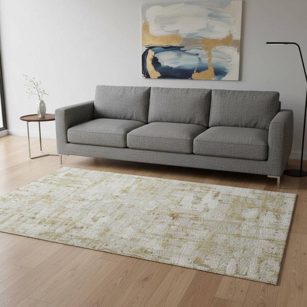 HomeRoots 5' X 8' Abstract Camel and Ivory Area Rug – Durable, Washable, UV-Protected for Modern Spaces 644061