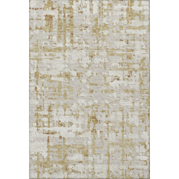 HomeRoots 5' X 8' Abstract Camel and Ivory Area Rug – Durable, Washable, UV-Protected for Modern Spaces 644061