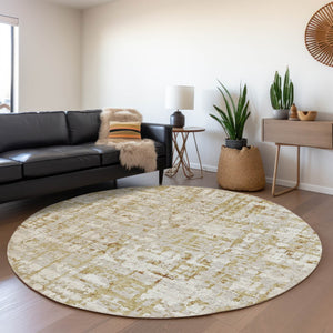 HomeRoots 8' Camel and Ivory Abstract Washable Round Rug – Durable, Stylish, UV-Protected for Everyday Living 644062