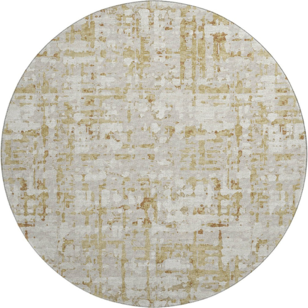 HomeRoots 8' Camel and Ivory Abstract Washable Round Rug – Durable, Stylish, UV-Protected for Everyday Living 644062