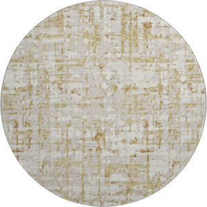 HomeRoots 8' Camel and Ivory Abstract Washable Round Rug – Durable, Stylish, UV-Protected for Everyday Living 644062