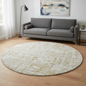 HomeRoots 8' Camel and Ivory Abstract Washable Round Rug – Durable, Stylish, UV-Protected for Everyday Living 644062