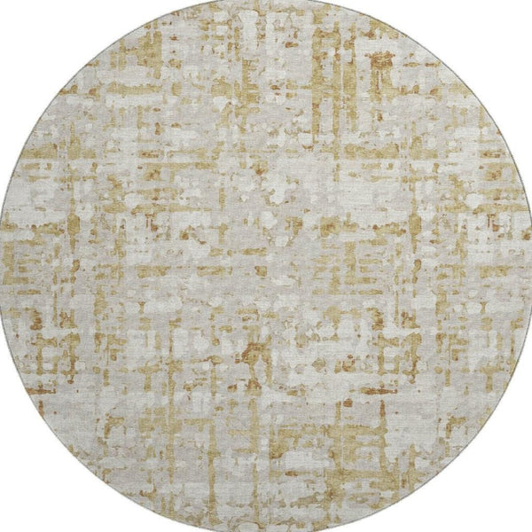HomeRoots 8' Camel and Ivory Abstract Washable Round Rug – Durable, Stylish, UV-Protected for Everyday Living 644062