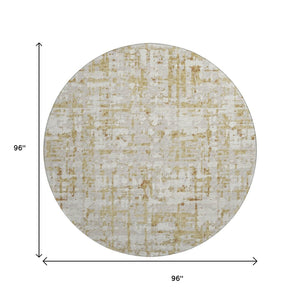 HomeRoots 8' Camel and Ivory Abstract Washable Round Rug – Durable, Stylish, UV-Protected for Everyday Living 644062