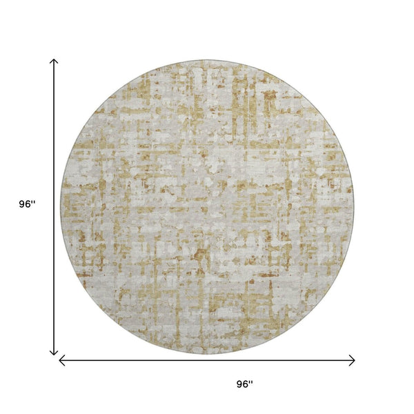 HomeRoots 8' Camel and Ivory Abstract Washable Round Rug – Durable, Stylish, UV-Protected for Everyday Living 644062