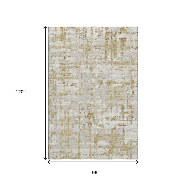 HomeRoots 8' X 10' Camel And Ivory Abstract Area Rug - Washable, UV-Protected, Modern Design for Busy Homes 644063