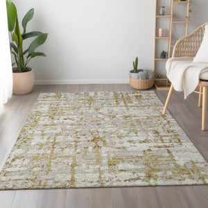 HomeRoots 8' X 10' Camel And Ivory Abstract Area Rug - Washable, UV-Protected, Modern Design for Busy Homes 644063