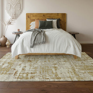 HomeRoots 8' X 10' Camel And Ivory Abstract Area Rug - Washable, UV-Protected, Modern Design for Busy Homes 644063