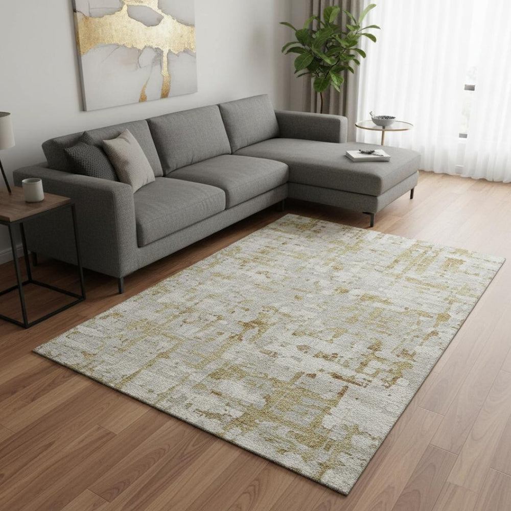 HomeRoots 8' X 10' Camel And Ivory Abstract Area Rug - Washable, UV-Protected, Modern Design for Busy Homes 644063