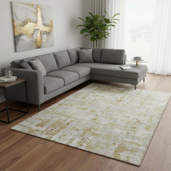 HomeRoots 10' X 14' Camel & Ivory Abstract Area Rug - Stylish, Washable & UV-Protected for Busy Homes 644065