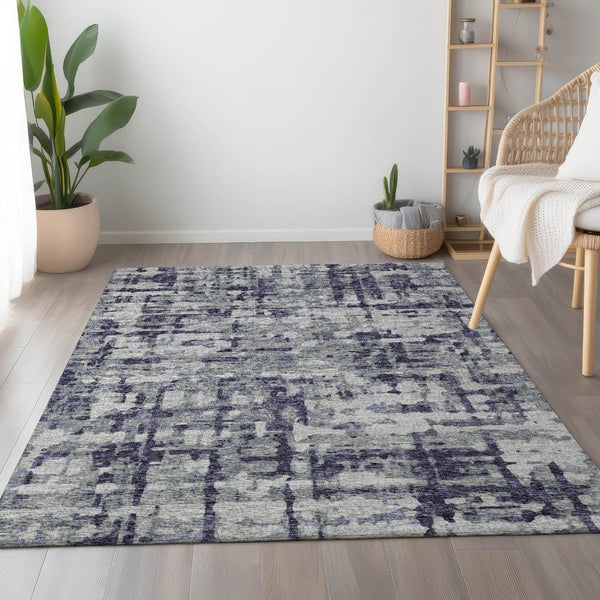 HomeRoots 5' Purple and Gray Abstract Area Rug - Washable, UV Protected, Stylish & Durable for Every Room 644073