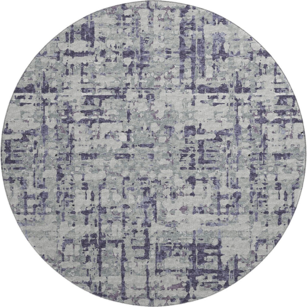 HomeRoots 8' Purple and Gray Abstract Washable Round Rug with UV Protection for Modern Homes and Patios 644074