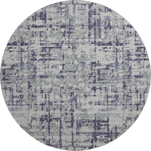 HomeRoots 8' Purple and Gray Abstract Washable Round Rug with UV Protection for Modern Homes and Patios 644074