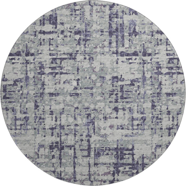 HomeRoots 8' Purple and Gray Abstract Washable Round Rug with UV Protection for Modern Homes and Patios 644074