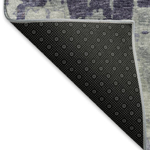 HomeRoots 8' Purple and Gray Abstract Washable Round Rug with UV Protection for Modern Homes and Patios 644074