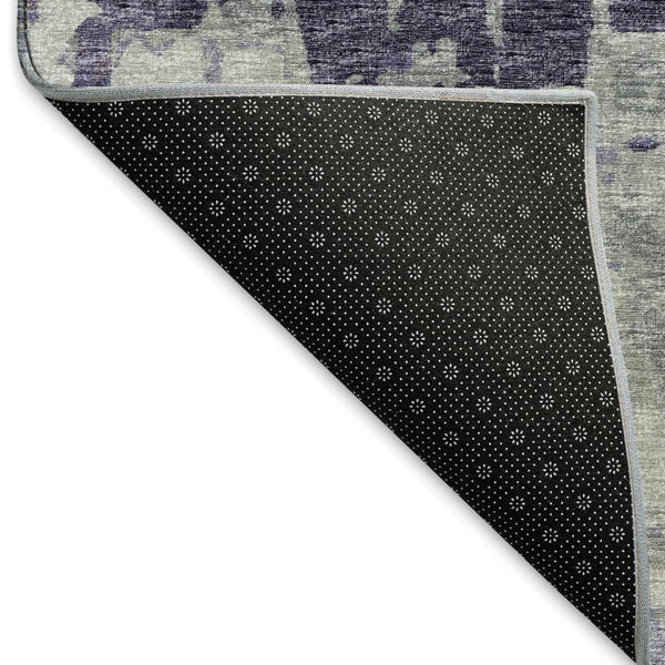 HomeRoots 8' Purple and Gray Abstract Washable Round Rug with UV Protection for Modern Homes and Patios 644074