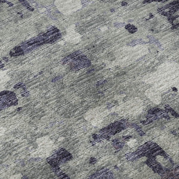 HomeRoots 8' Purple and Gray Abstract Washable Round Rug with UV Protection for Modern Homes and Patios 644074