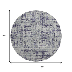 HomeRoots 8' Purple and Gray Abstract Washable Round Rug with UV Protection for Modern Homes and Patios 644074