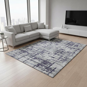 HomeRoots 8' X 10' Stylish Purple & Gray Abstract Washable Area Rug with UV Protection for Modern Homes 644075