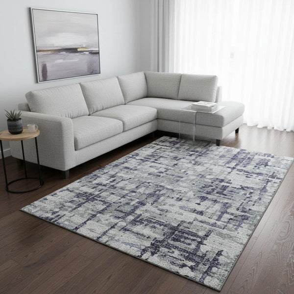 HomeRoots 9' X 12' Purple and Gray Abstract Area Rug - Washable, UV Protected, Durable for Busy Homes 644076