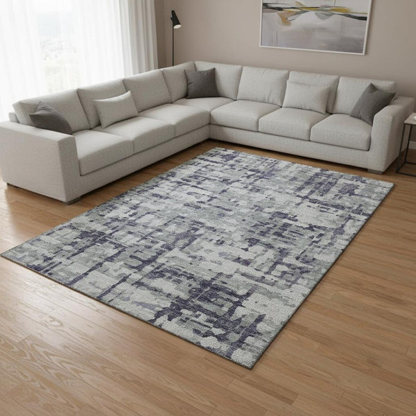 HomeRoots 10' X 14' Purple and Gray Abstract Washable Area Rug with UV Protection for Modern Living Spaces 644077