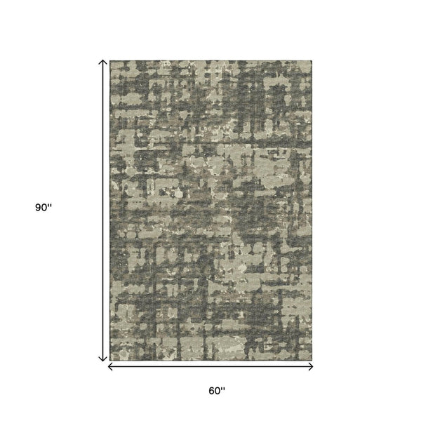 HomeRoots 5' X 8' Abstract Washable Area Rug in Brown and Beige - UV Protected, Durable, Stylish for Any Room 644079